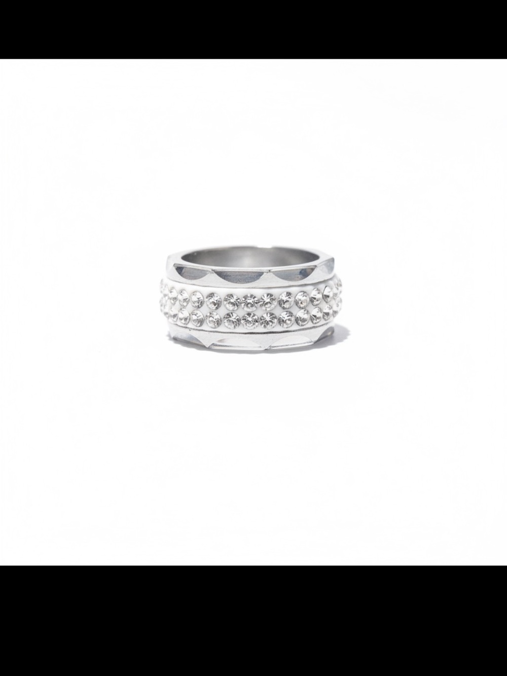 Men's Diamond-Cut
Octagon Ring White Inlay Silver Band - Sizes 7
& 9